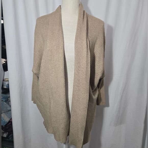 Zara Knit Womens Open Front Ribbed Dolman Sleeve Tan Cardigan Sz S - Picture 2 of 11